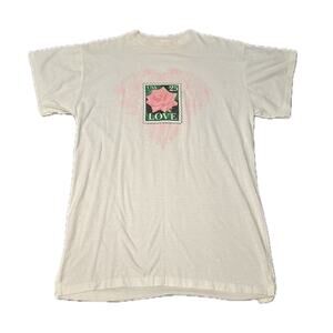 Vintage Glitter Heart Rose Stamp Long T-shirt Night Shirt / one size